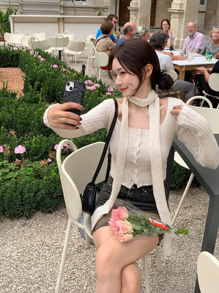 [Scarf Set] Button Square Neck Slim Knit (2 colors)