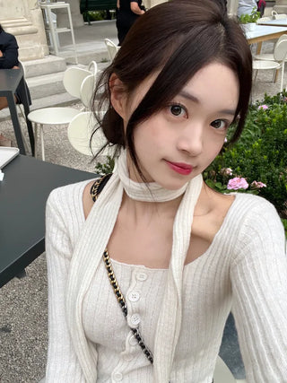[Scarf Set] Button Square Neck Slim Knit (2 colors)