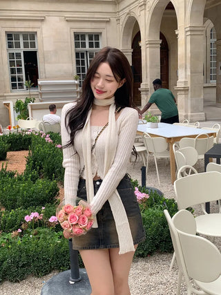 [Scarf Set] Button Square Neck Slim Knit (2 colors)
