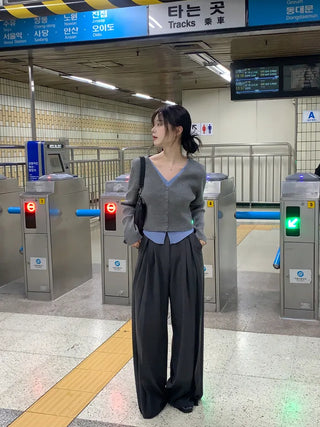 [4 colors] Pleated wide-leg slacks