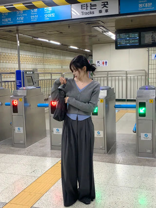 [4 colors] Pleated wide-leg slacks