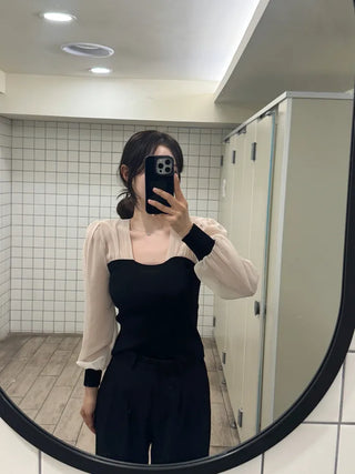 Chiffon knit top blouse