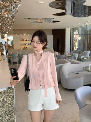 Tie jacket & blouse set