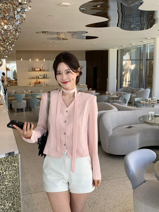 Tie jacket & blouse set