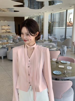 Tie jacket & blouse set