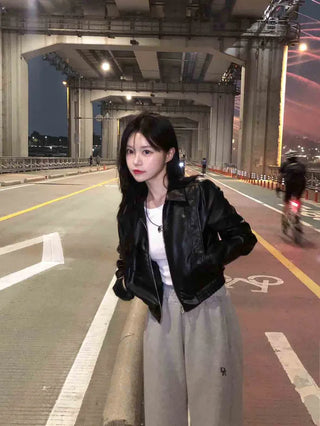 [S, M] Cropped Leather Jacket