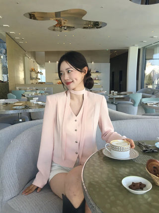Tie jacket & blouse set