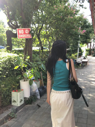 Stitched frill elastic long skirt