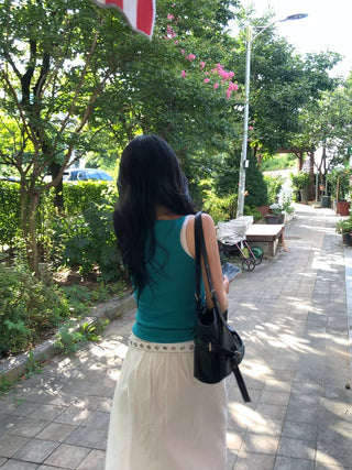 [6 colors] Pendant Rib Sleeveless