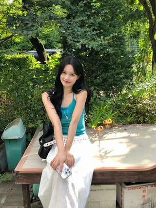 Stitched frill elastic long skirt
