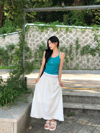 Stitched frill elastic long skirt