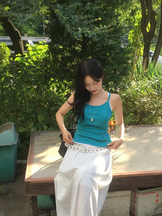 Stitched frill elastic long skirt