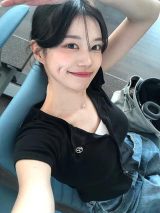 Pendant short-sleeved cardigan