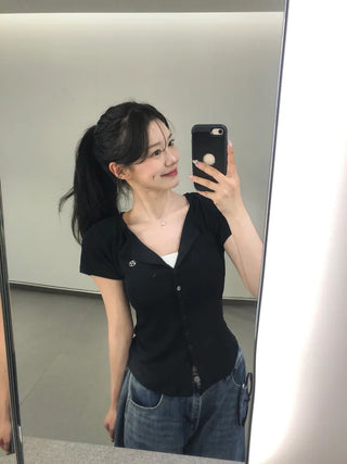 Pendant short-sleeved cardigan
