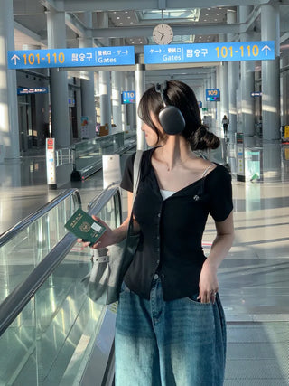 Pendant short-sleeved cardigan