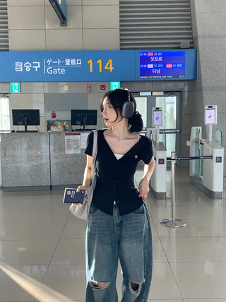 Pendant short-sleeved cardigan