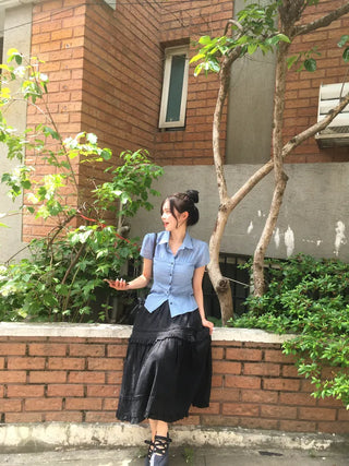 Polka Dot Frill Long Skirt