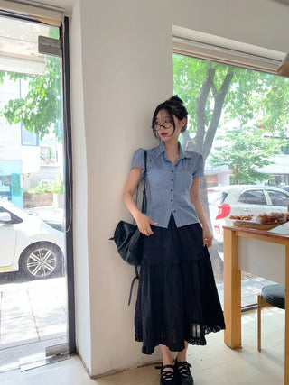 Polka Dot Frill Long Skirt