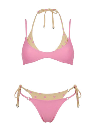 Andrei Layered Triangle Bikini Top Pink / Orange Polka Dot