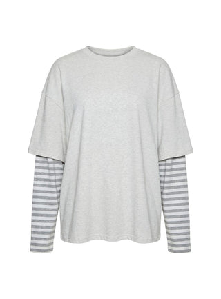 Ryann Long Sleeve Layered Top Grey / White Stripe