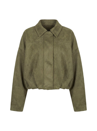 Enlightened Faux Suede Bomber Jacket Khaki