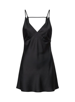 Adette V Neck Satin Mini Dress Black
