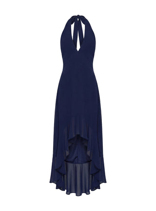 Agata Halter Frill Maxi Dress Navy