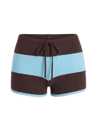Ahani Low Rise Knit Shorts Blue  Brown