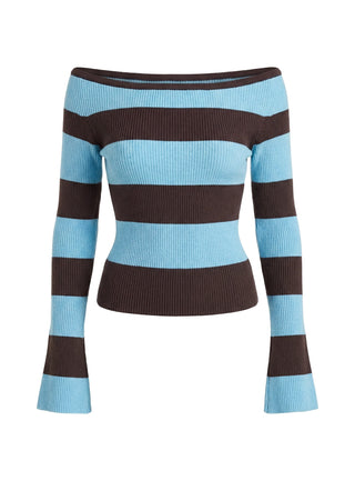 Ahani Off Shoulder Knit Top Blue  Brown