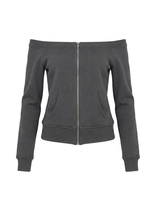 Airazo Off Shoulder Zip Through Sweatshirt Grey