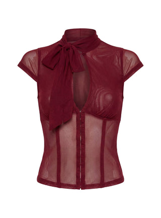 Anistasia Mesh Keyhole Corset Top Burgundy