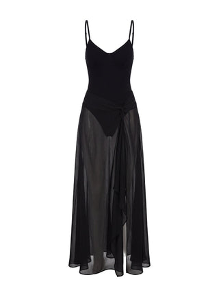 Avra Sheer Bodysuit Maxi Dress Black
