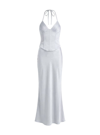 Devotedness Satin Corset Maxi Dress Silver