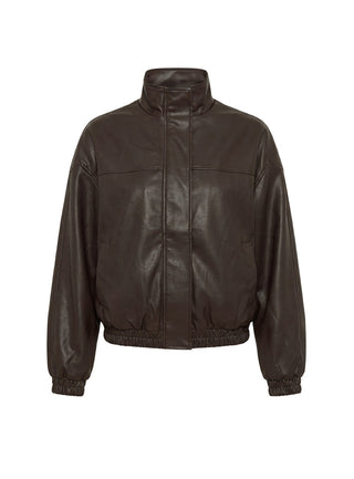 Dialtone Funnel Neck Faux Leather Jacket Washed Brown