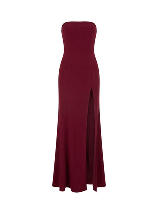 Diamanti Strapless High Slit Maxi Dress Burgundy