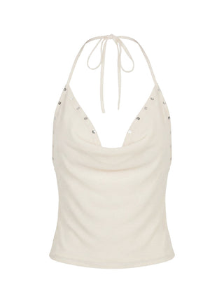 Gemmina Halter Sequin Top Cream