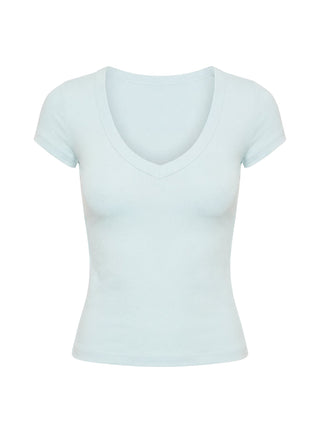 Daily Define Deep V Short Sleeve Top Icy Blue