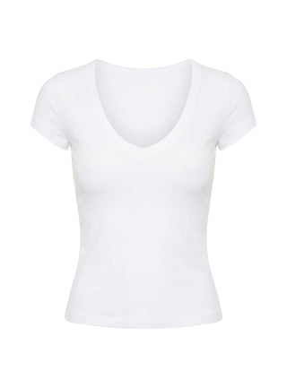Daily Define Deep V Short Sleeve Top White