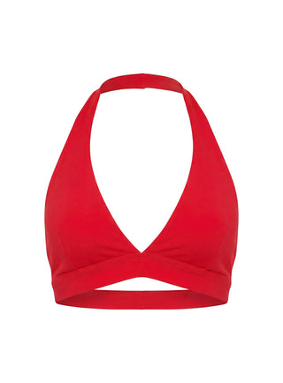 In Motion Active Plunge Halter Crop Top Red