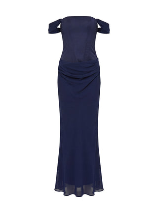 Joslyne Off Shoulder Corset Maxi Dress Navy