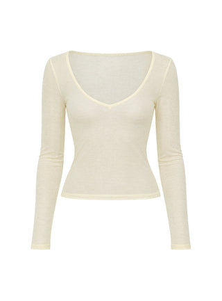 Kaiyah Sheer V Neck Long Sleeve Top Yellow