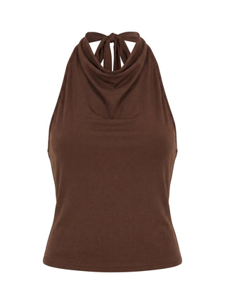 Katiana High Neck Cowl Top Brown