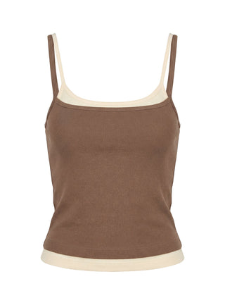 Maeka Layered Jersey Tank Top Brown  Cream