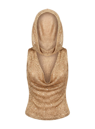 Mistori Sequin Hooded Top Gold