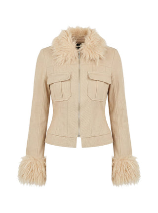 Nindie Faux Fur Contrast Jacket Tan