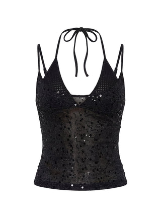 Odena Layered Sequin Cami Top Black