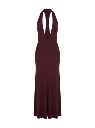 Think About Me Plunge Neck Racerback Maxi Dress Plum