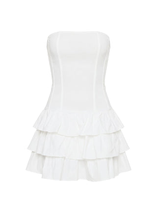 Valentia Tiered Mini Dress White