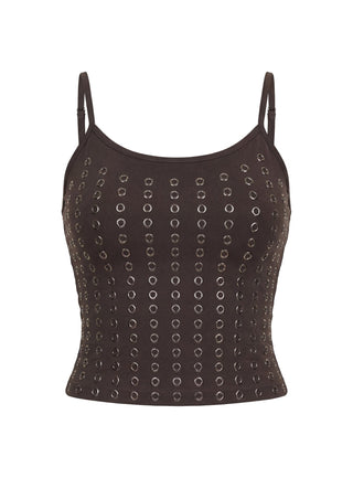 Winter Solstice Scoop Neck Eyelet Detail Top Dark Slate