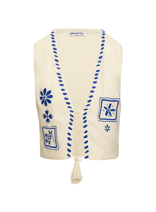 Grazia Vest Top Cream  Blue